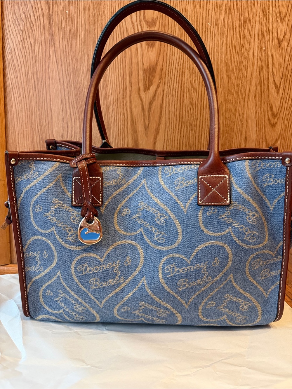 Dooney & Bourke Denim Blue Heart-Print Tote with denim blue wristlet